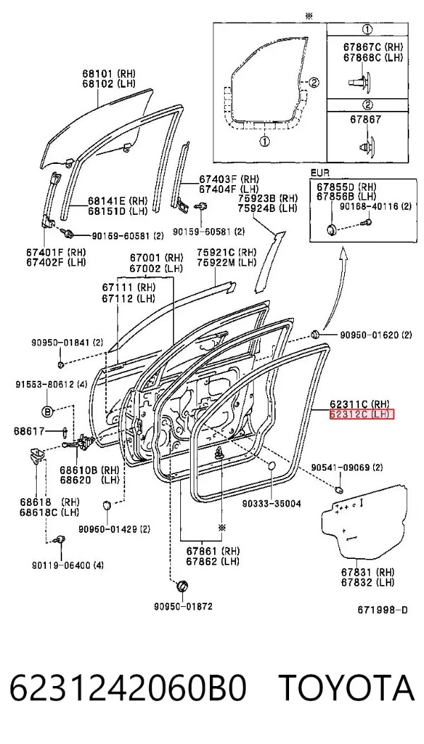 Junta de puerta delantera izquierda 6231242060B0 Toyota