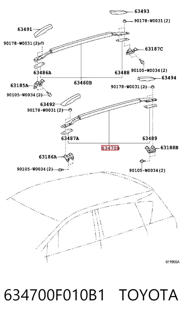 Riel de techo izquierdo 634700F010B1 Toyota