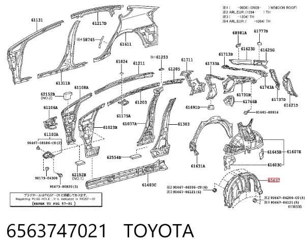 Guardalodo interior derecho, aleta trasera 6563747021 Toyota