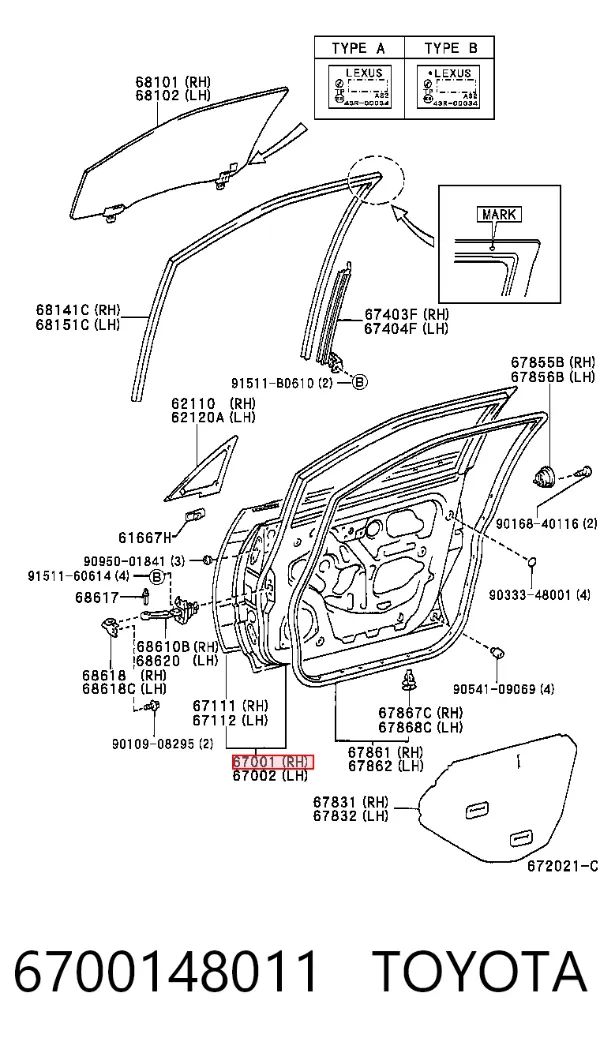 Puerta delantera derecha 6700148011 Toyota