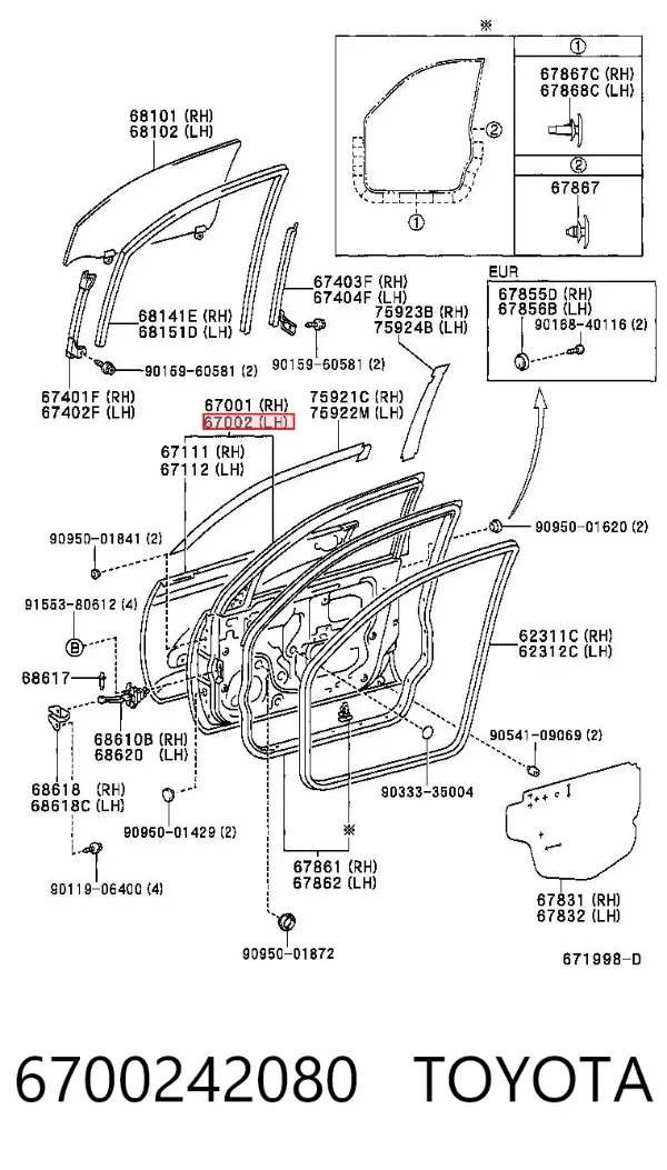 Puerta delantera izquierda 6700242080 Toyota