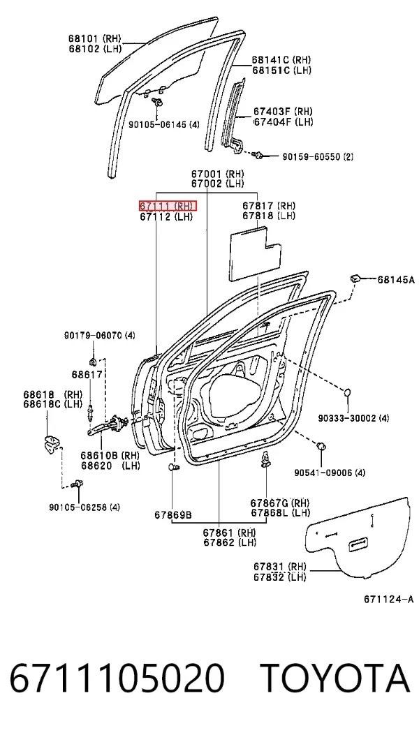 Puerta delantera derecha 6711105020 Toyota