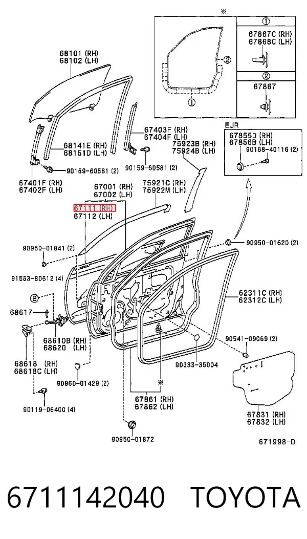 Puerta delantera derecha 6711142040 Toyota