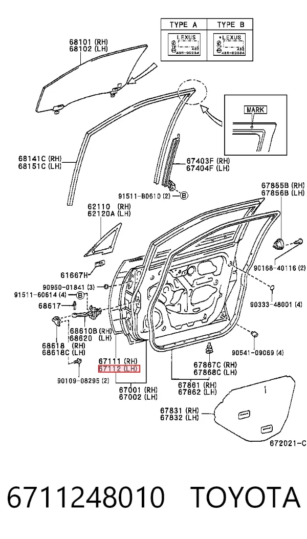 Puerta delantera izquierda 6711248010 Toyota