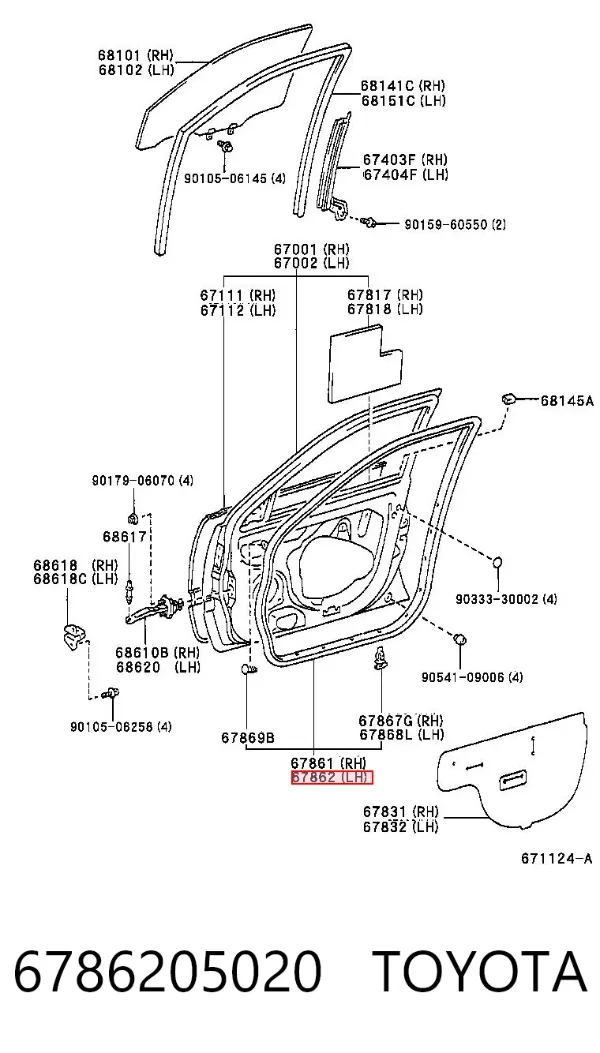 Junta de puerta delantera izquierda 6786205020 Toyota