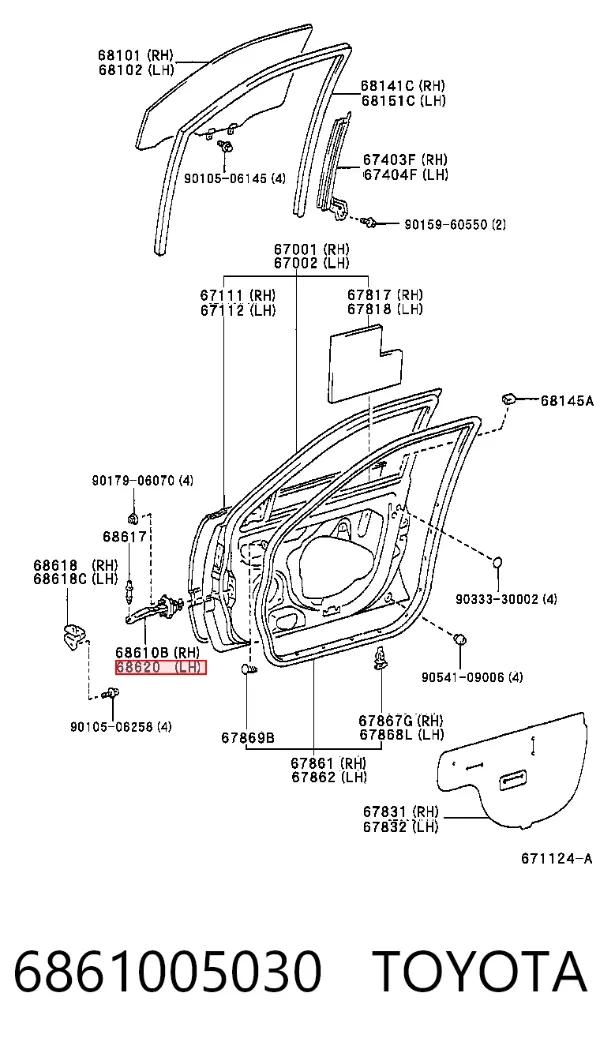 Limitador de apertura de puerta delantera izquierda 6861005030 Toyota
