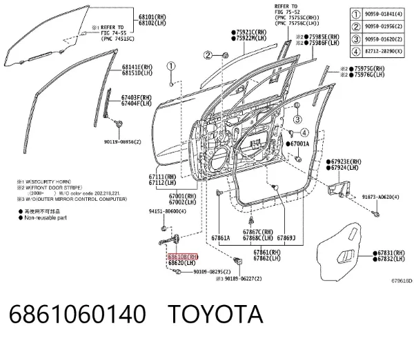 Limitador de apertura de puerta delantera izquierda 6861060140 Toyota