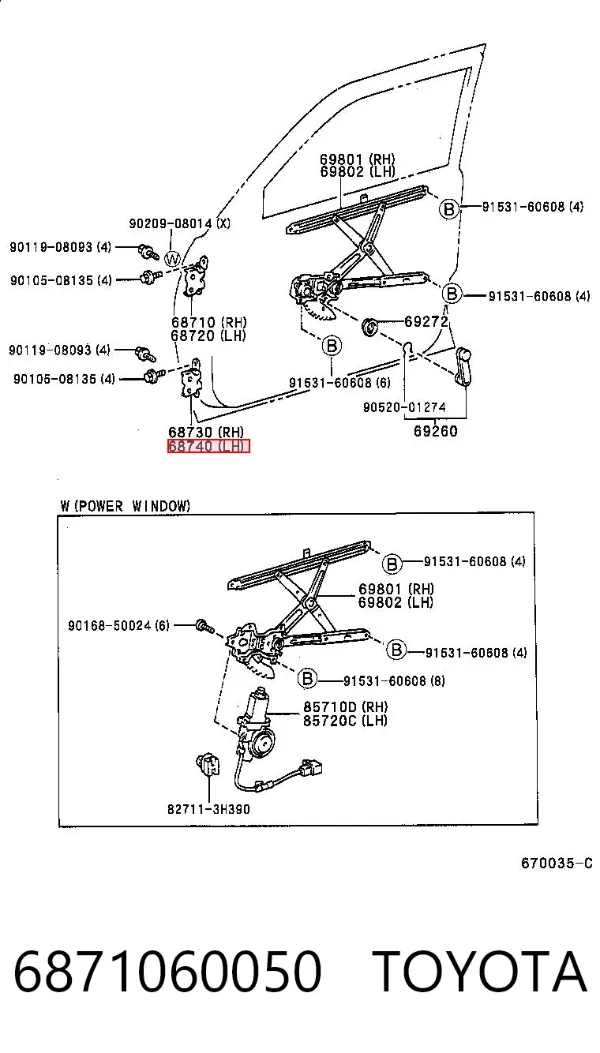Bisagra de la puerta delantera derecha 6871060050 Toyota
