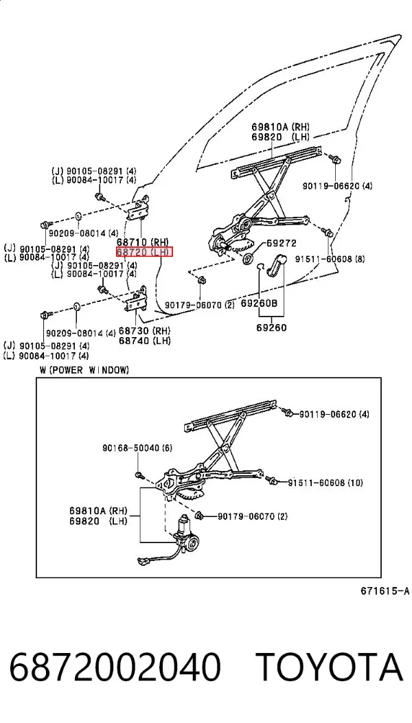 Bisagra de puerta delantera izquierda 6872002040 Toyota
