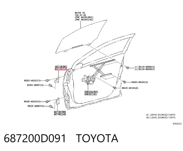 Bisagra de puerta delantera izquierda 687200D091 Toyota