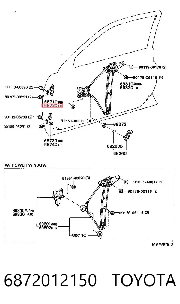 Bisagra de puerta delantera izquierda 6872012150 Toyota