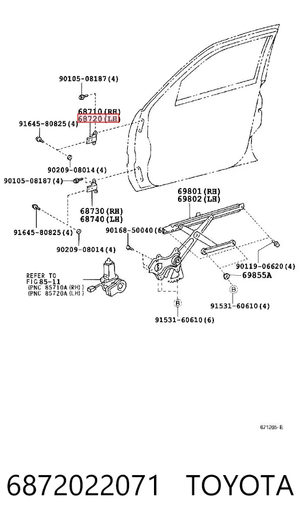 Bisagra de puerta delantera 6872022071 Toyota