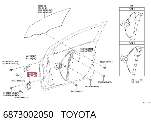 Bisagra de la puerta delantera derecha 6873002050 Toyota