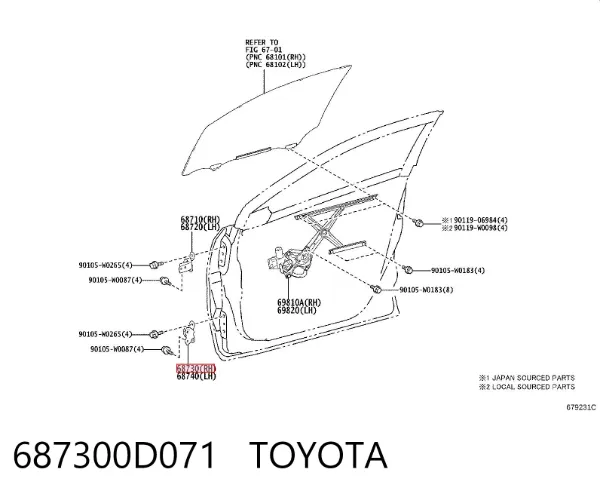 Bisagra de la puerta delantera derecha 687300D071 Toyota