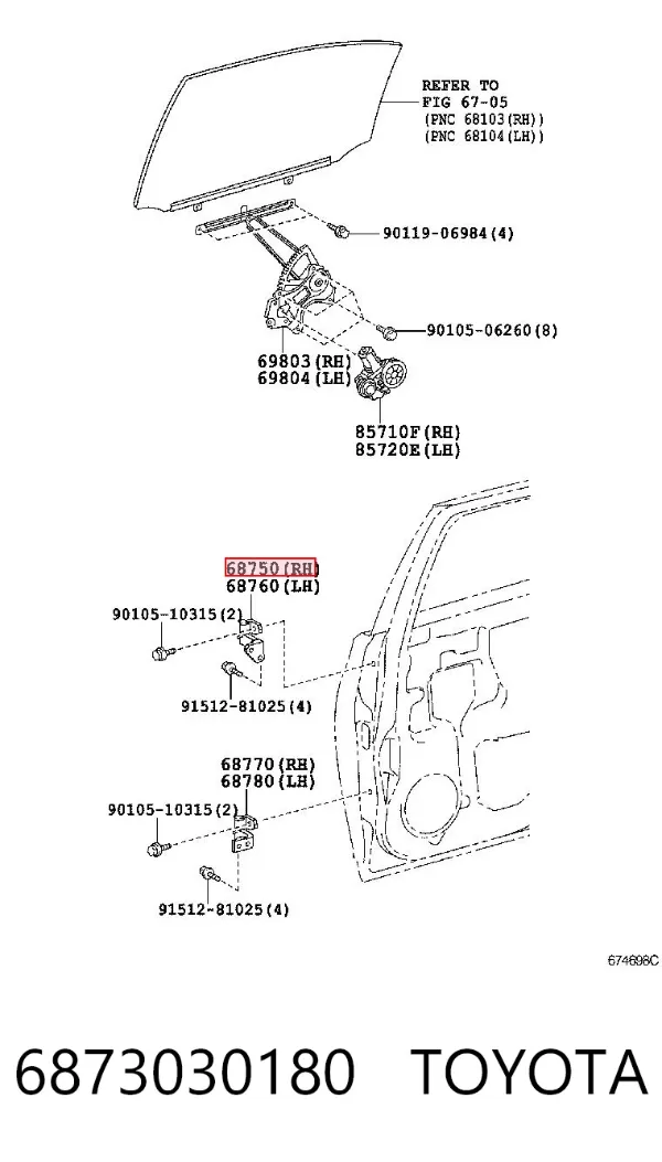 Bisagra de la puerta delantera derecha 6873030180 Toyota