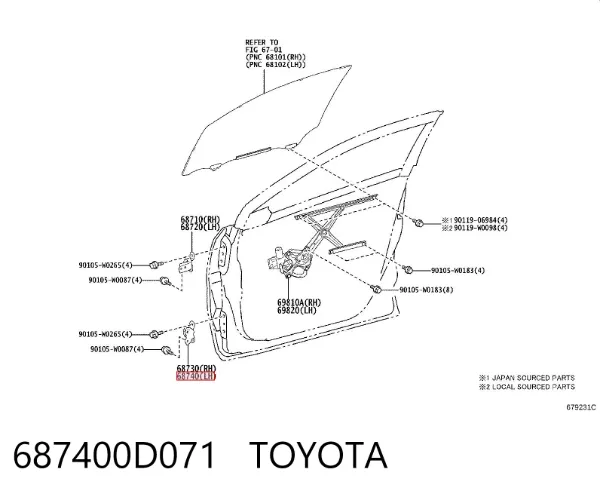 Bisagra de puerta delantera izquierda 687400D071 Toyota