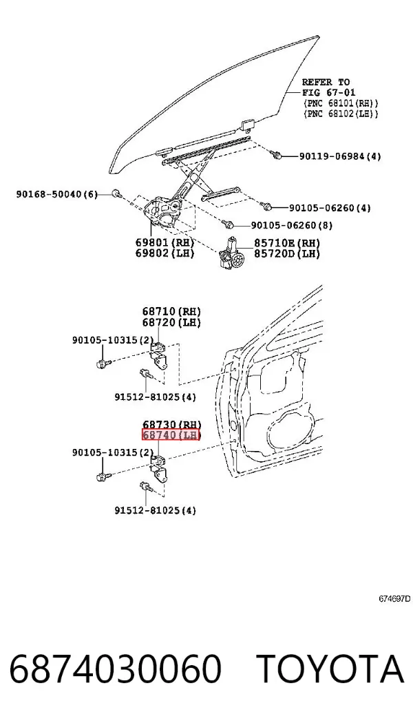 Bisagra de puerta delantera izquierda 6874030060 Toyota