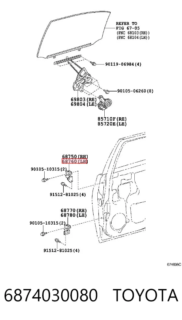 Bisagra de puerta delantera izquierda 6874030080 Toyota