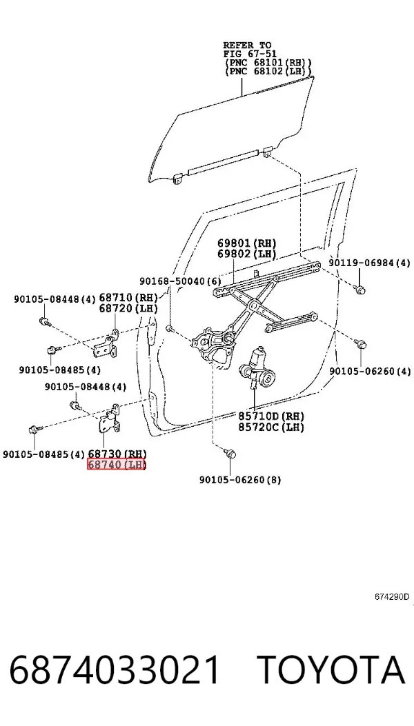 Bisagra de puerta delantera izquierda 6874033021 Toyota