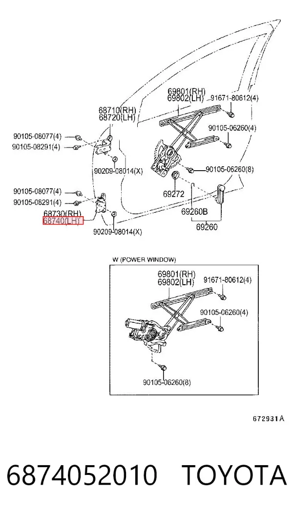 Bisagra de puerta delantera izquierda 6874052010 Toyota