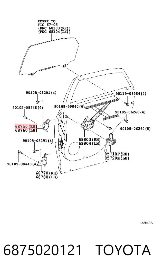 Bisagra de la puerta trasera derecha 6875020121 Toyota