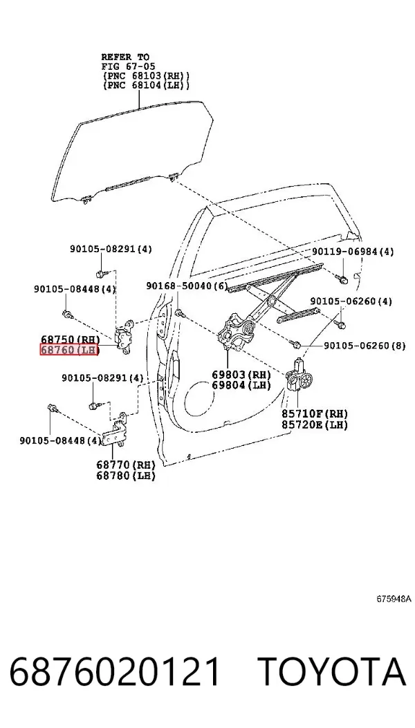 Bisagra de puerta trasera izquierda 6876020121 Toyota