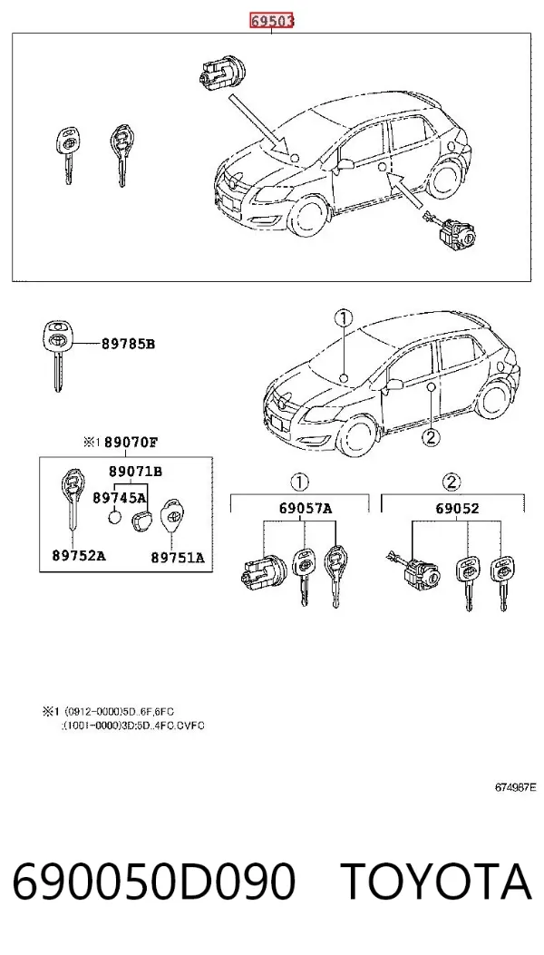 Cilindros de cerradura 690050D090 Toyota