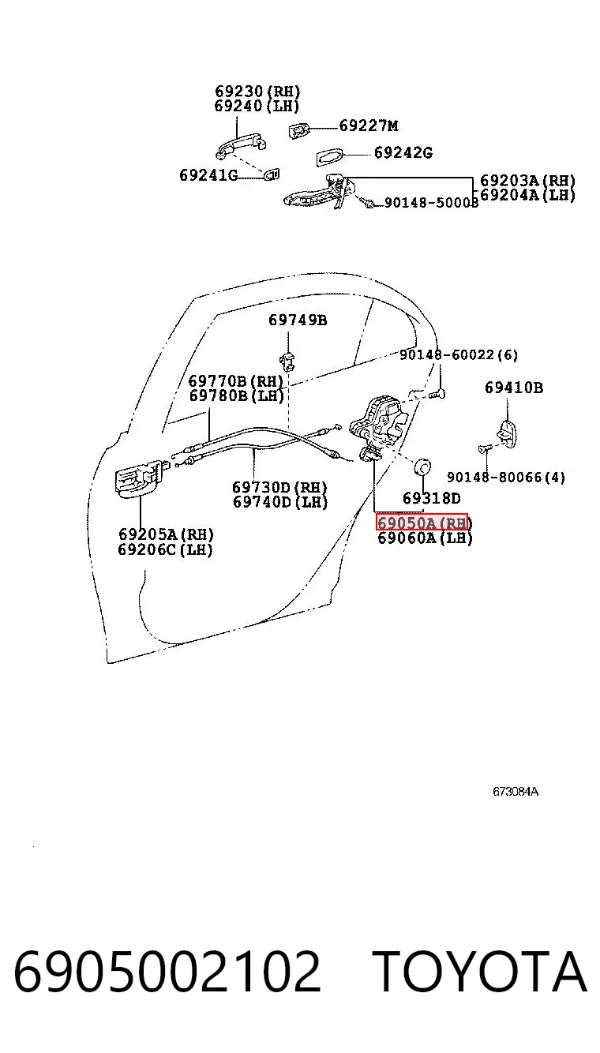 Cerradura de la puerta trasera derecha 6905002102 Toyota
