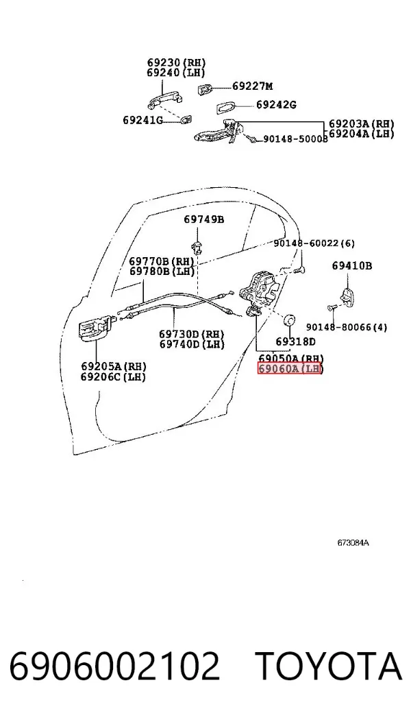 Cerradura de puerta trasera izquierda 6906002102 Toyota
