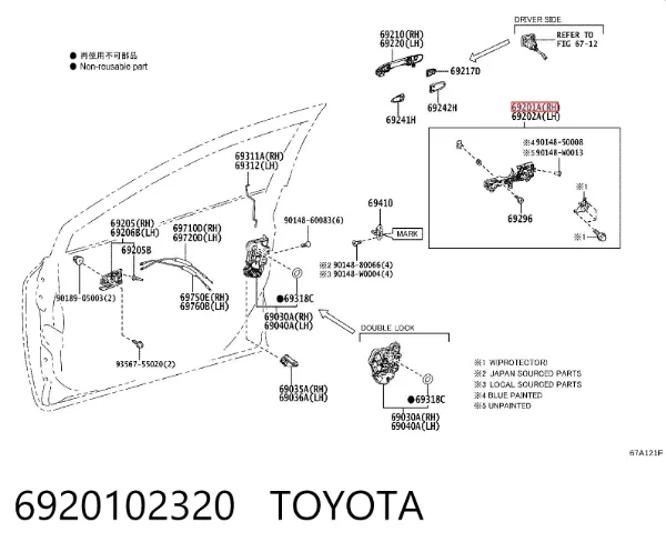 Soporte de manija exterior de puerta delantera derecha 6920102320 Toyota