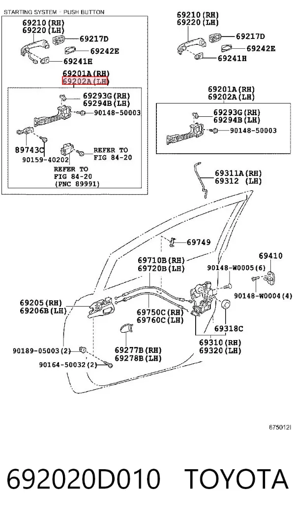 Soporte de manija exterior de puerta delantera izquierda 692020D010 Toyota