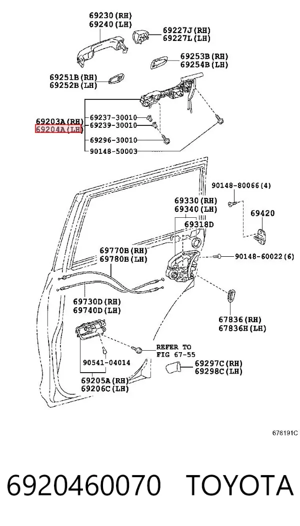 Soporte de manija exterior de puerta trasera izquierda 6920460070 Toyota