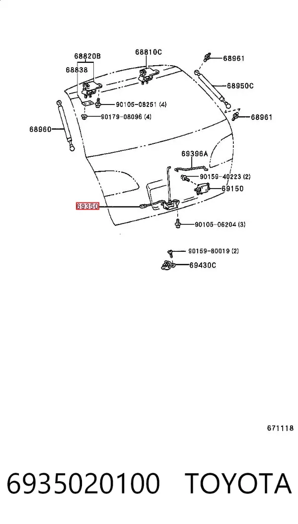 Cerradura de maletero 6935020100 Toyota