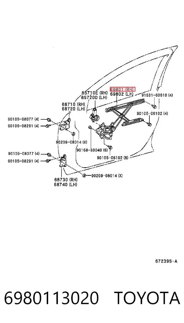 Mecanismo de elevalunas delantero derecha 6980113020 Toyota