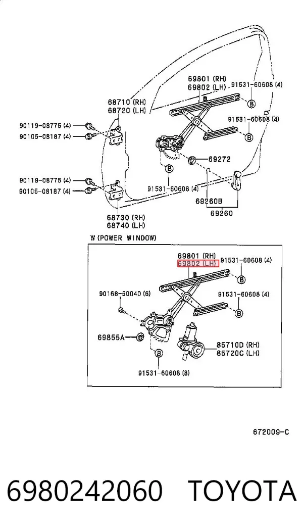 Mecanismo de elevalunas delantero izquierdo 6980242060 Toyota