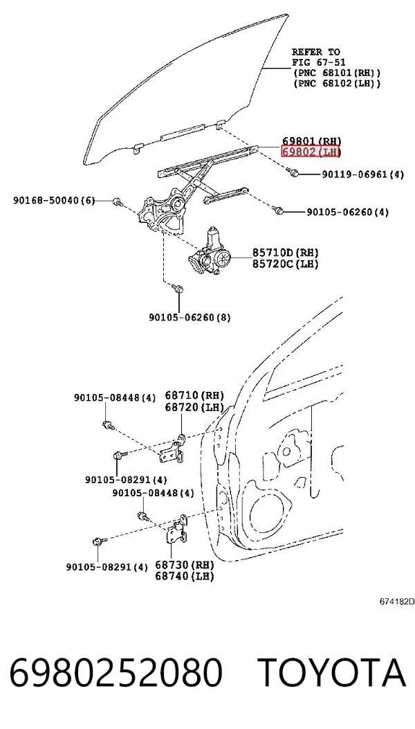 Mecanismo de elevalunas delantero izquierdo 6980252080 Toyota