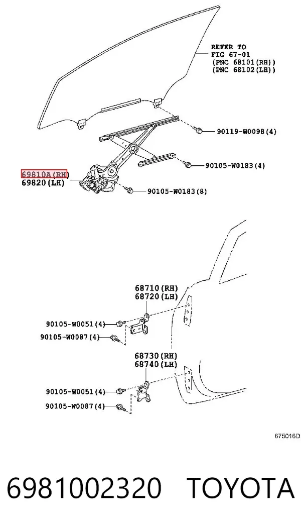Mecanismo de elevalunas delantero derecha 6981002320 Toyota