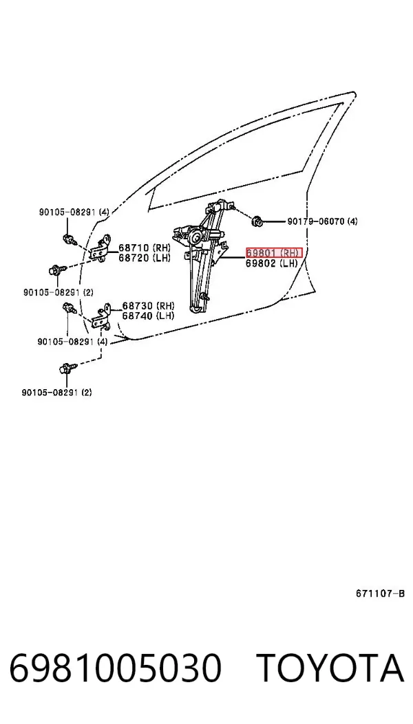 Mecanismo de elevalunas delantero derecha 6981005030 Toyota