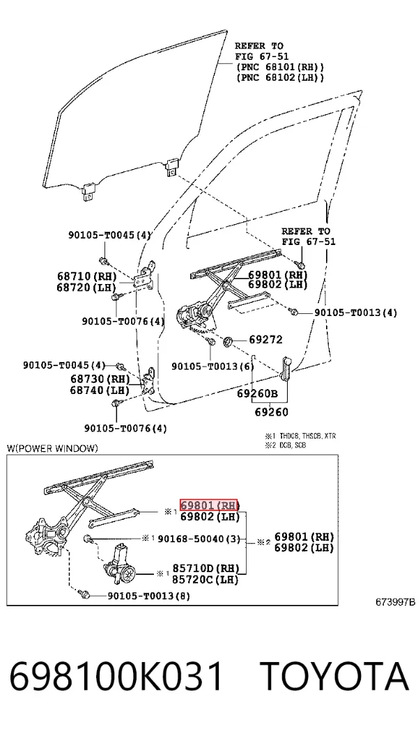 Mecanismo de elevalunas delantero derecha 698100K031 Toyota