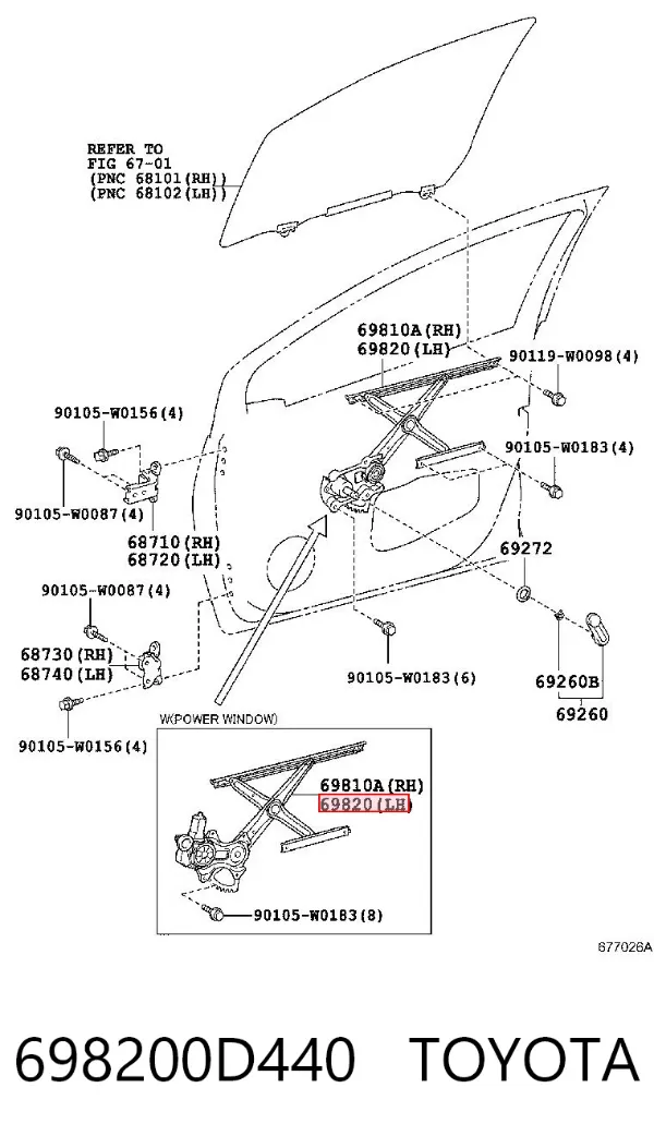 Mecanismo de elevalunas delantero izquierdo 698200D440 Toyota