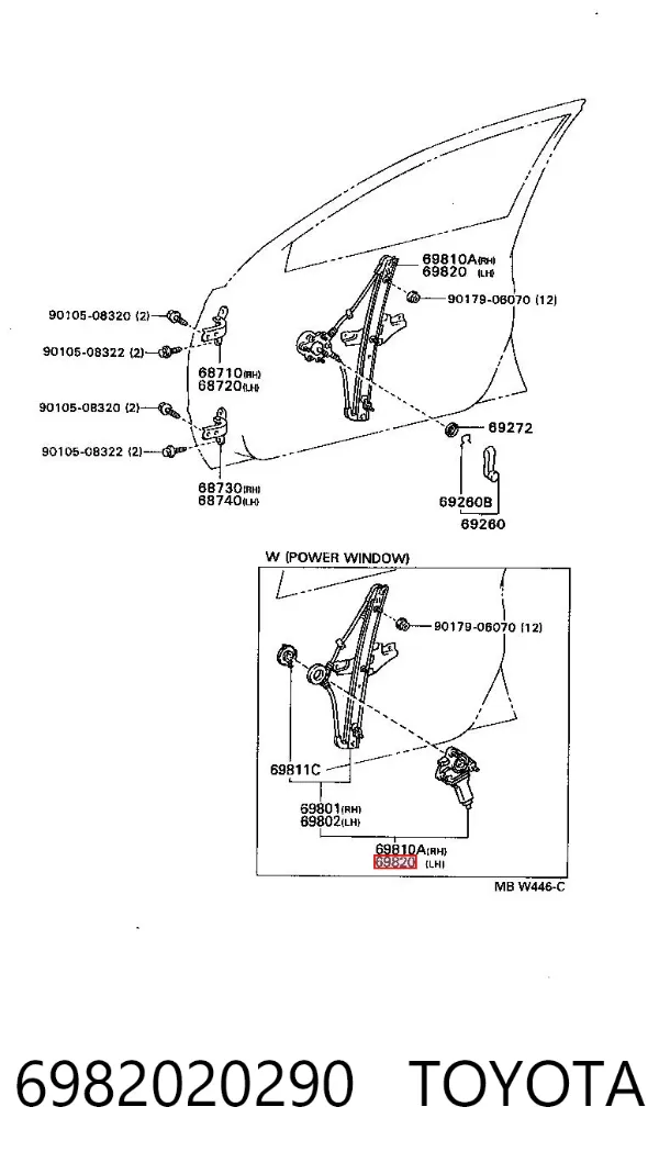 Mecanismo de elevalunas delantero izquierdo 6982020290 Toyota