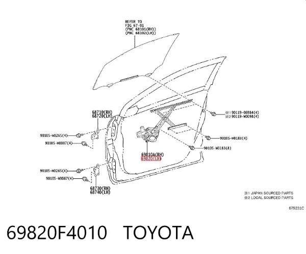 Mecanismo de elevalunas delantero izquierdo 69820F4010 Toyota