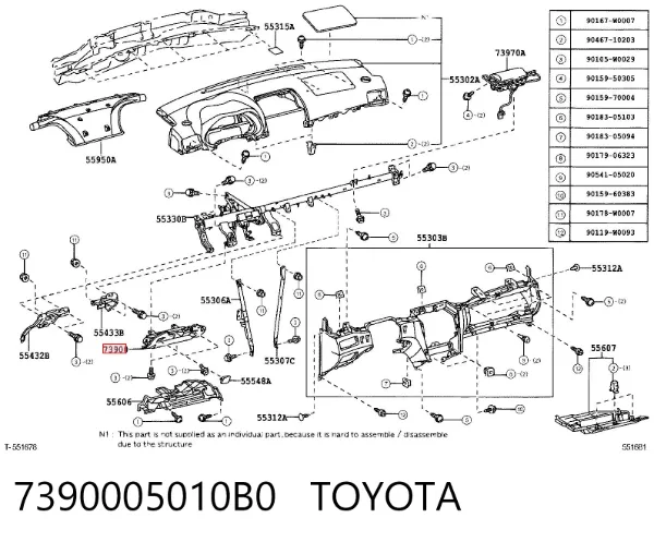 Airbag de rodilla del conductor 7390005010B0 Toyota