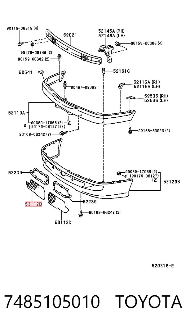 Tapa de rejilla de faro antiniebla del parachoques delantero 7485105010 Toyota