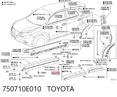 Moldura de la puerta delantera derecha TOYOTA 750710E010