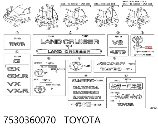 Emblema de capó 7530360070 Toyota