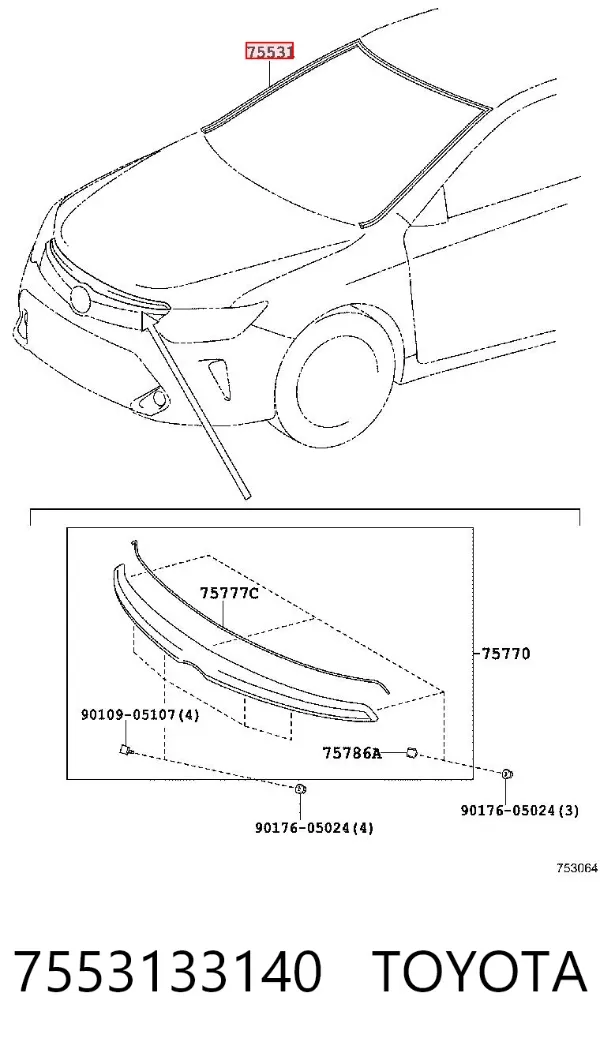 Moldura de parabrisas Toyota Camry VII