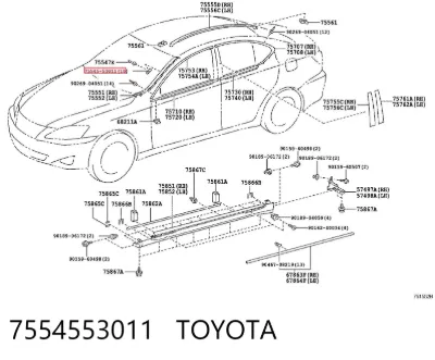 Clip de fijación de moldura de parabrisas TOYOTA 7554553011