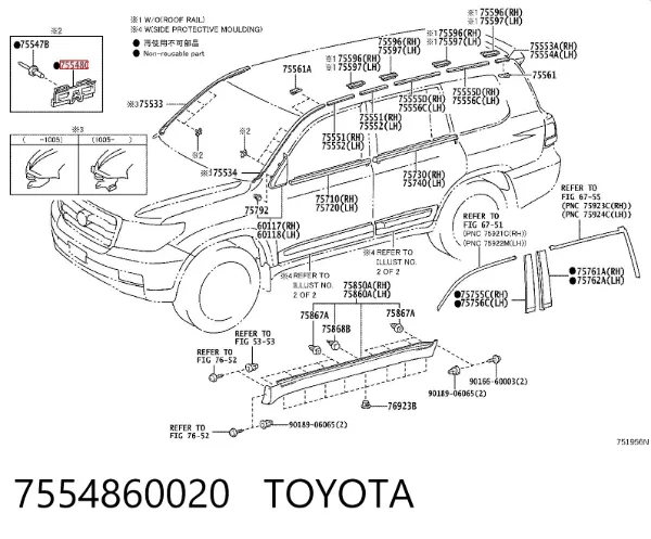 Clip de fijación de moldura de parabrisas 7554860020 Toyota
