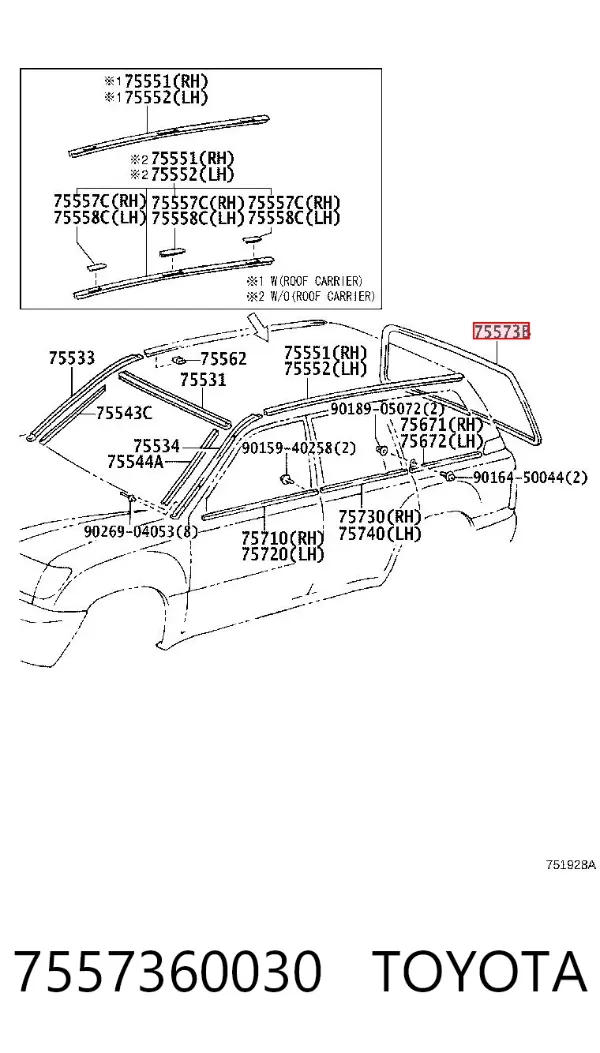 Moldura de cristal trasero 7557360030 Toyota